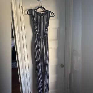 Tahari Striped Navy and White Jumpsuit - Sleeveless Tie Waist